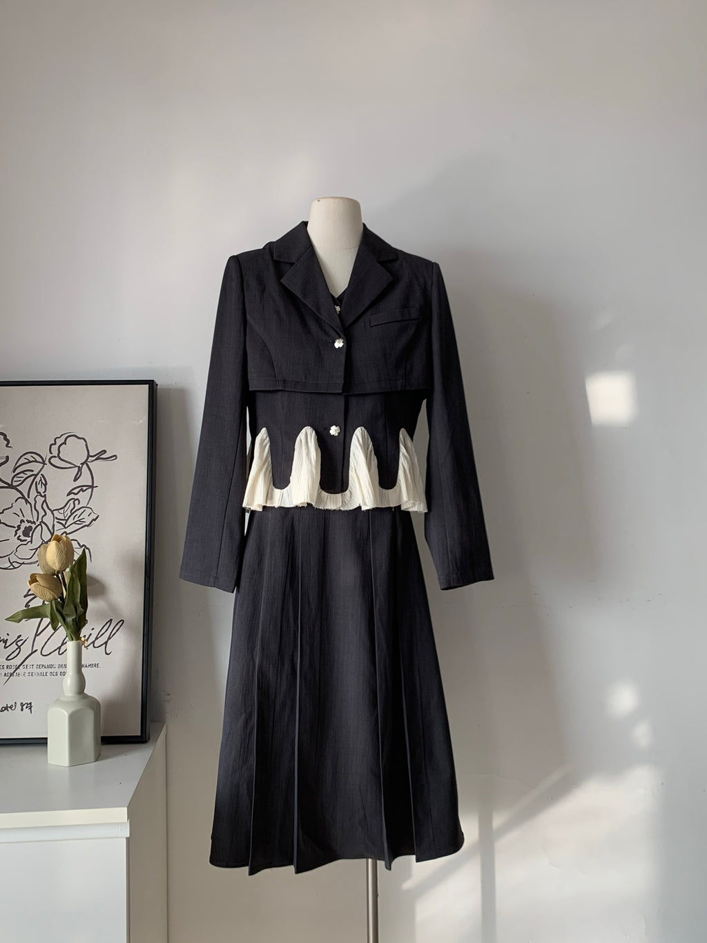Women's Deconstructed Ruffle Trim Blazer Three-Piece Set