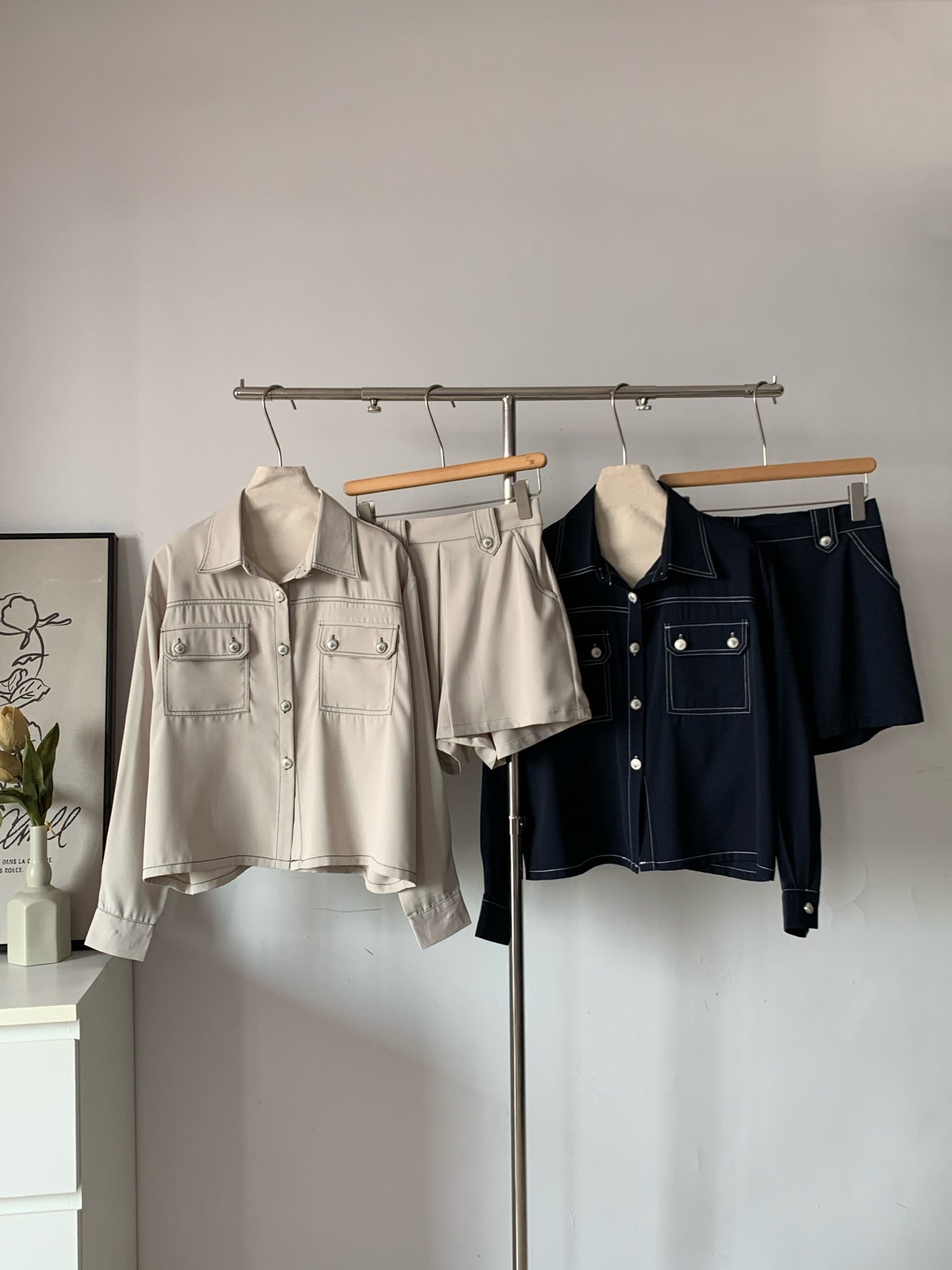 Women's Contrast Stitch Shirt & Skort Two-Piece Set