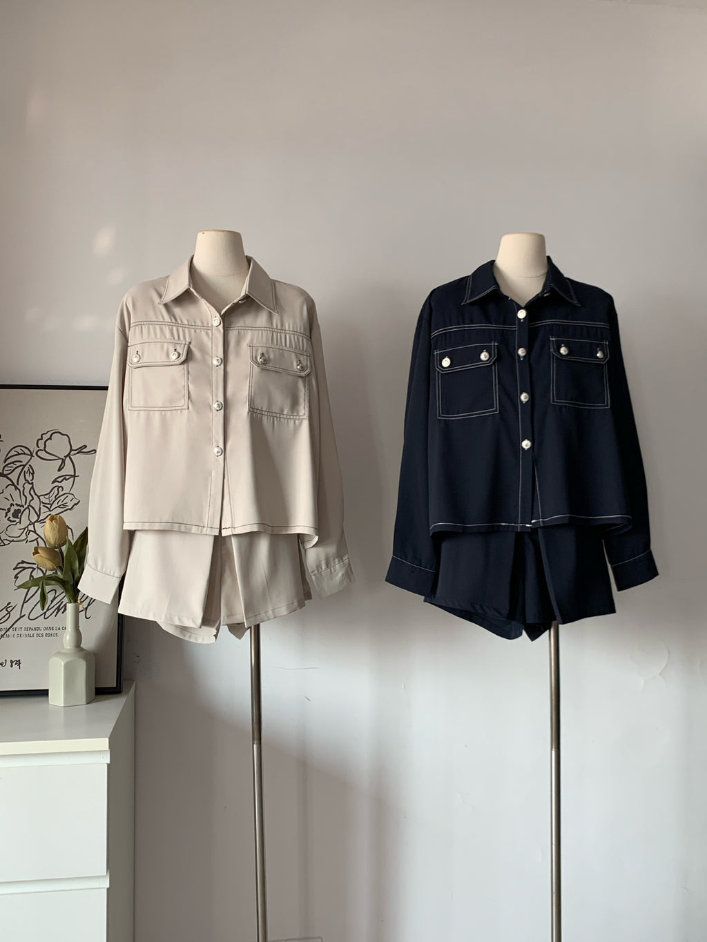 Women's Contrast Stitch Shirt & Skort Two-Piece Set