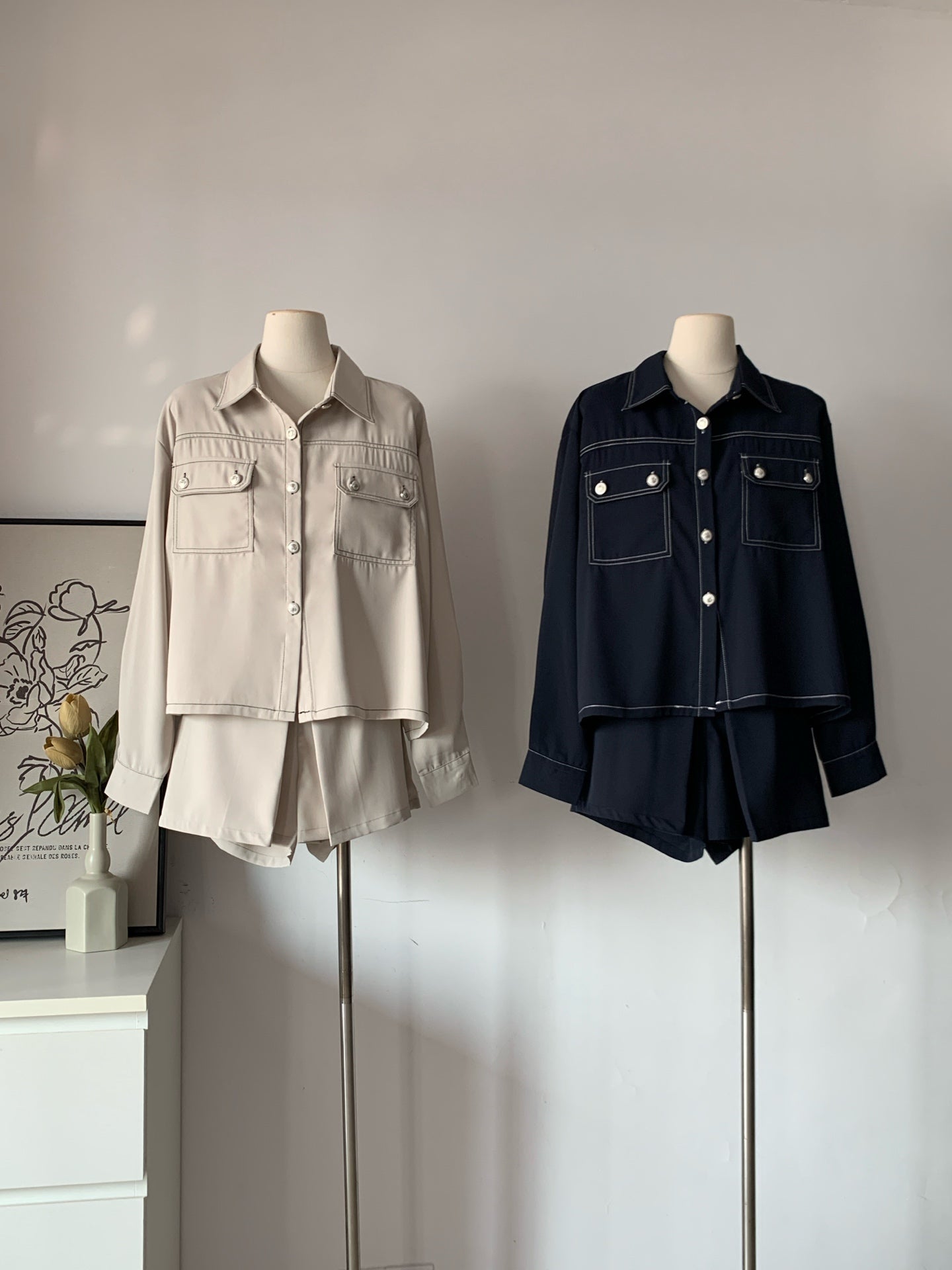 Women's Contrast Stitch Shirt & Skort Two-Piece Set