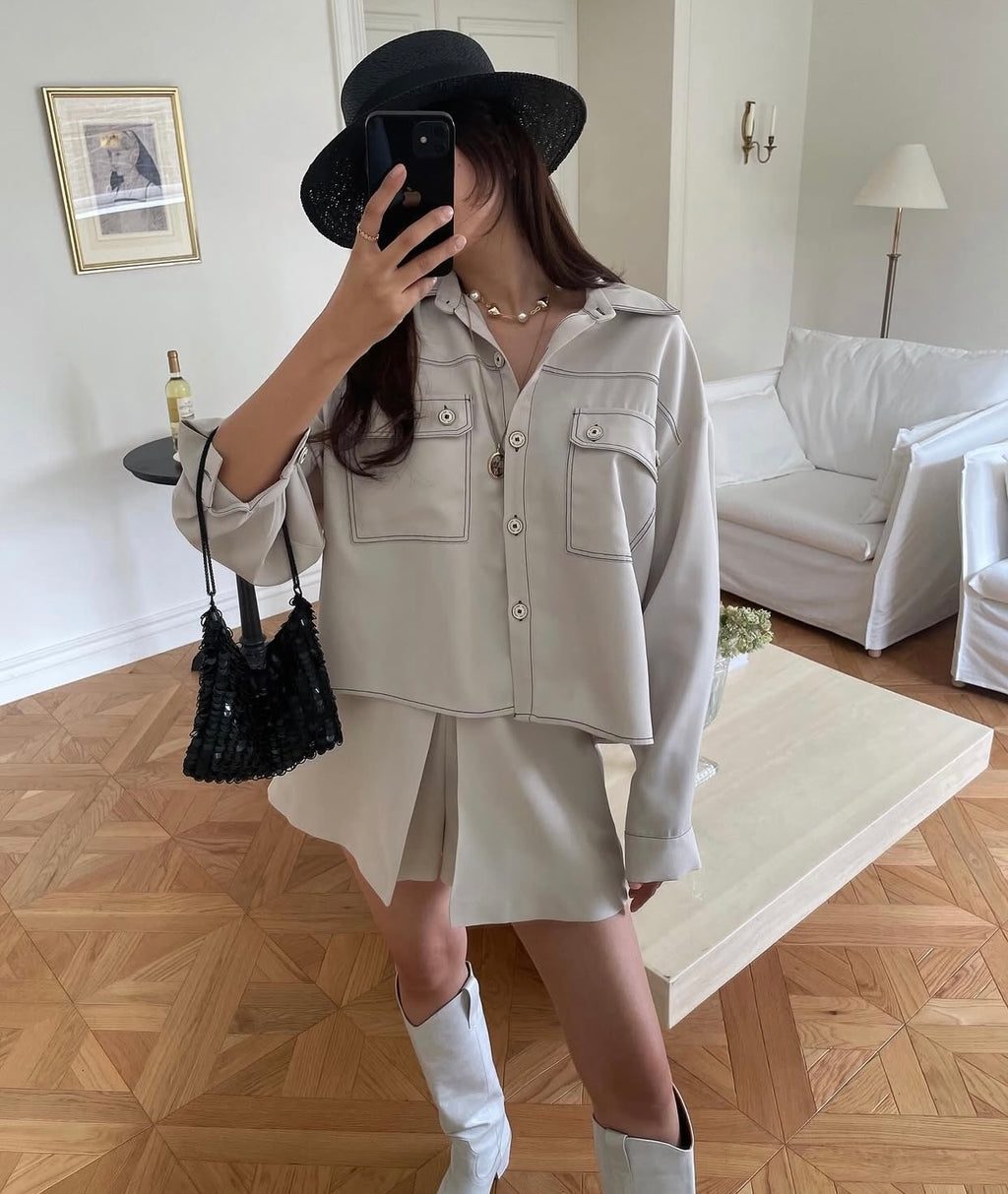 Women's Contrast Stitch Shirt & Skort Two-Piece Set