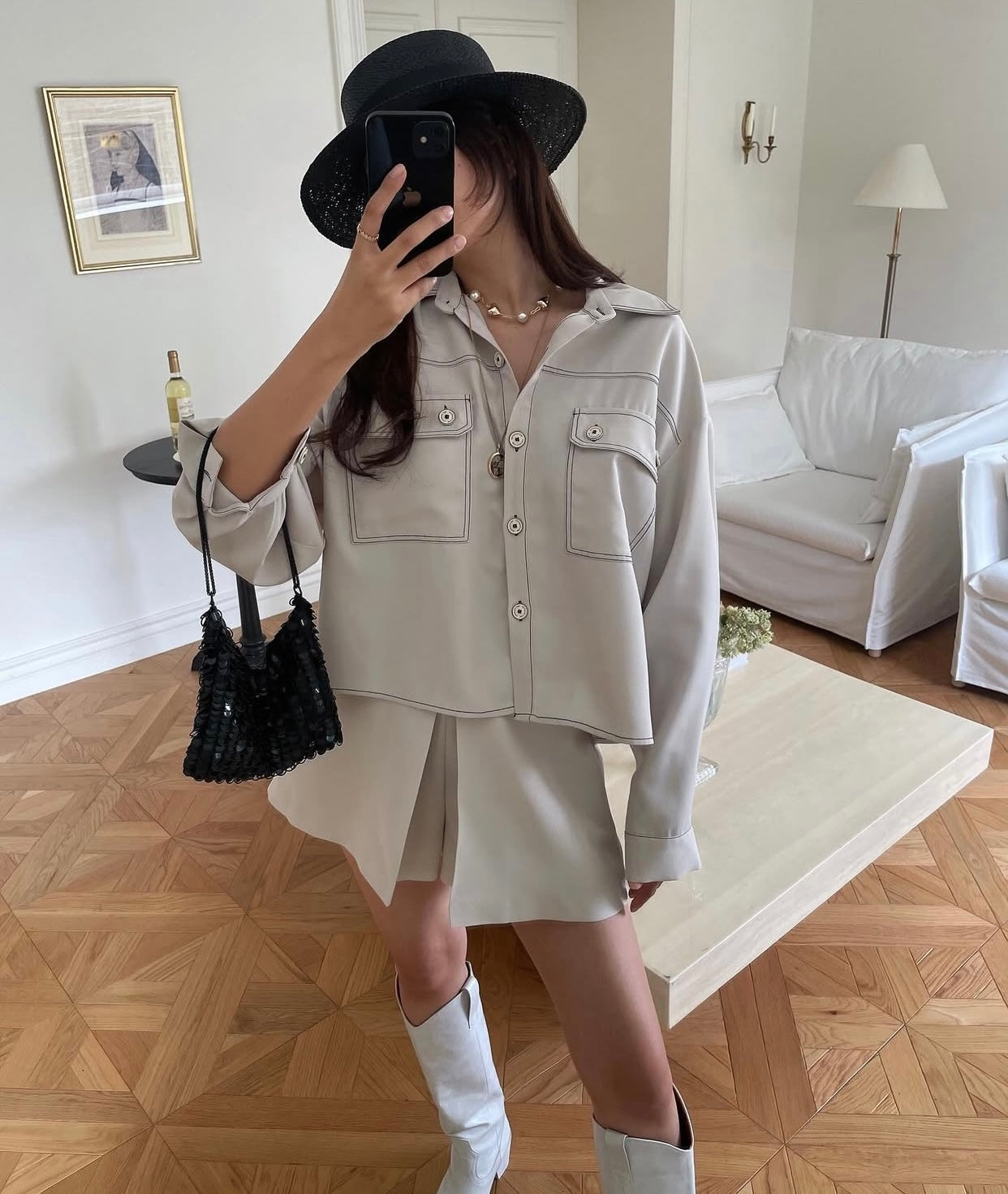 Women's Contrast Stitch Shirt & Skort Two-Piece Set