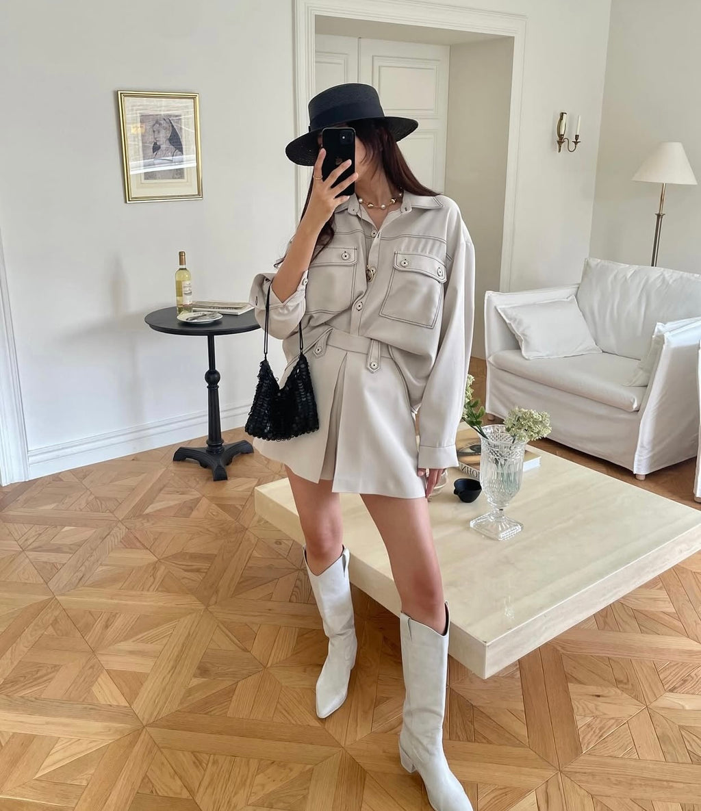 Women's Contrast Stitch Shirt & Skort Two-Piece Set