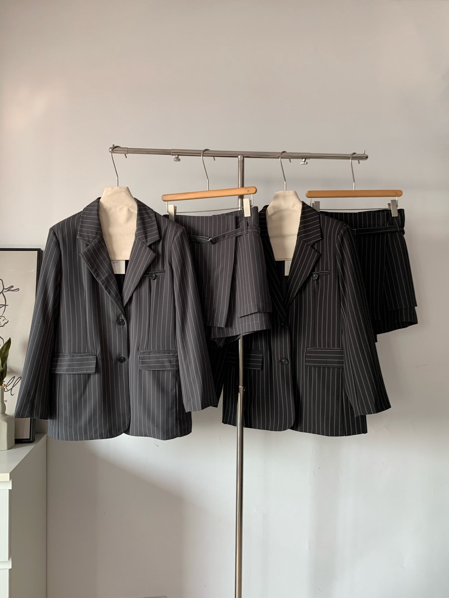Women's Pinstripe Oversized Blazer & Belted Skort Two-Piece Set
